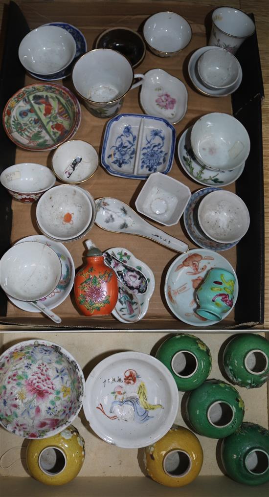 A collection of Chinese tea bowls, vases, etc.